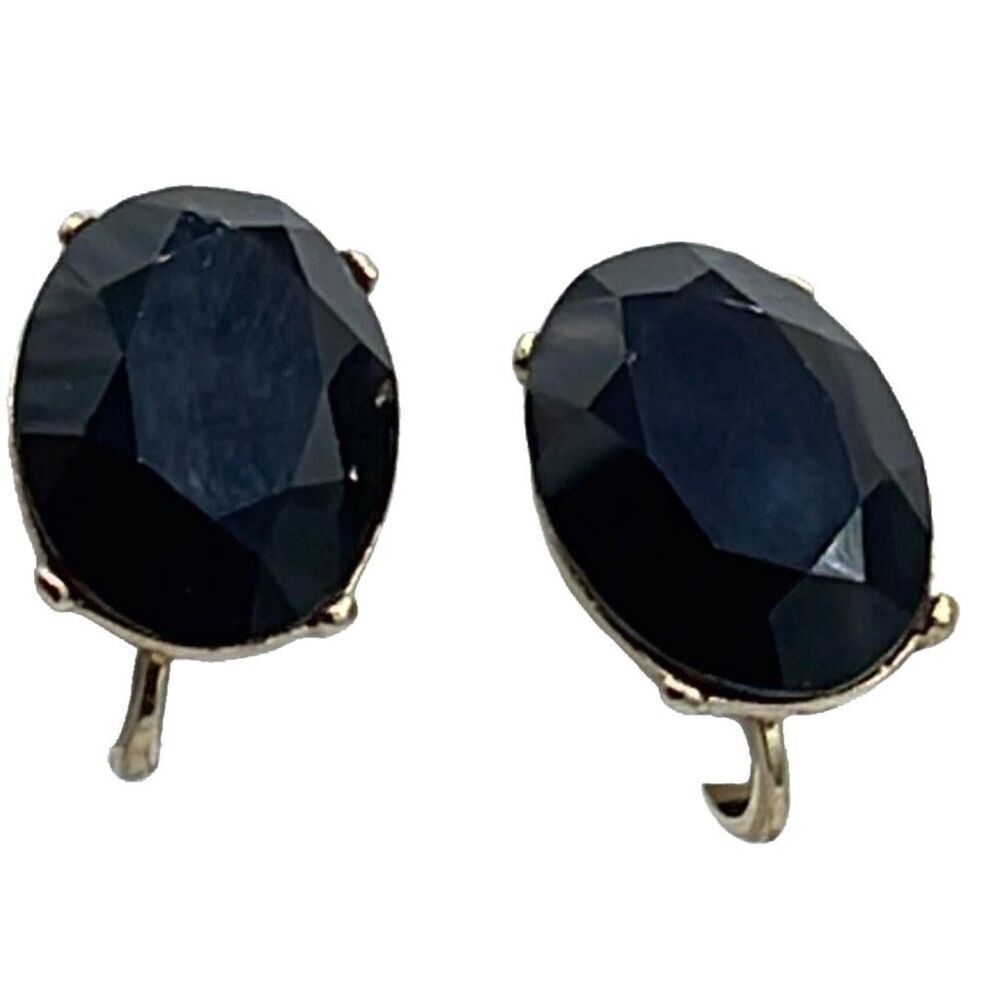 Vintage Trifari ( crown) black glass dome facetted clip earrings